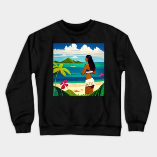 Hula Girl Hawaiian Luau Impressionist Painting Hawaii Island Floral Crewneck Sweatshirt